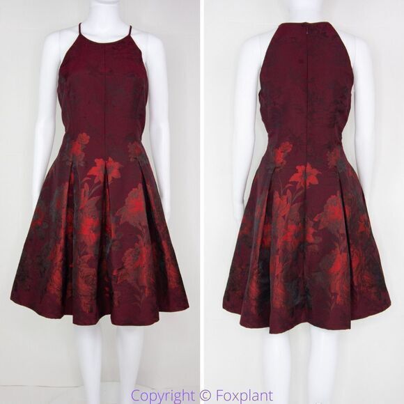 NEW White House Black Market Red Floral-Jacquard Fit-And-Flare‎ Dress, 12 - Picture 1 of 16